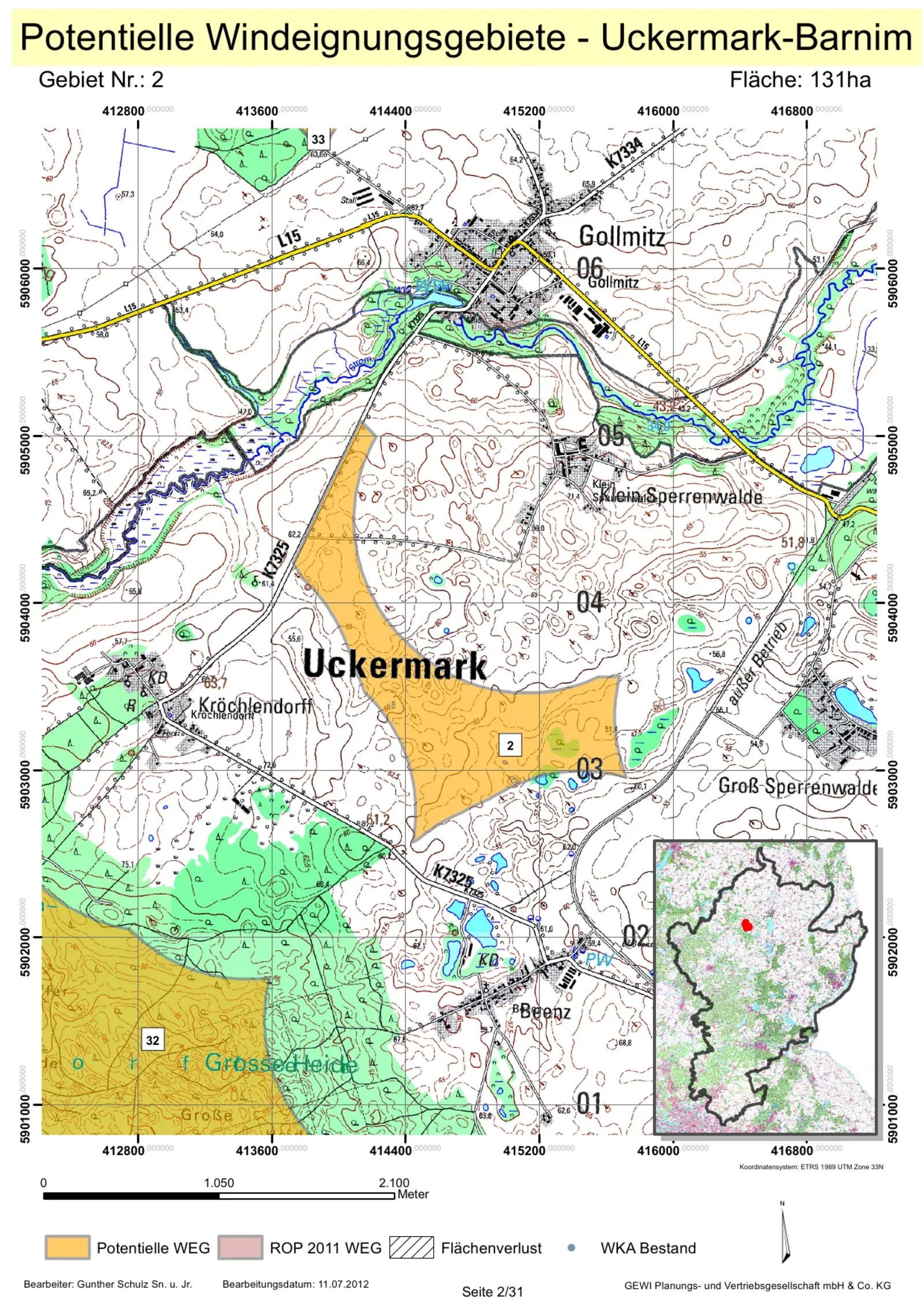 Karte potentieller Windeignungsgebiete Uckermark-Barnim, Gebiet Nr. 2
